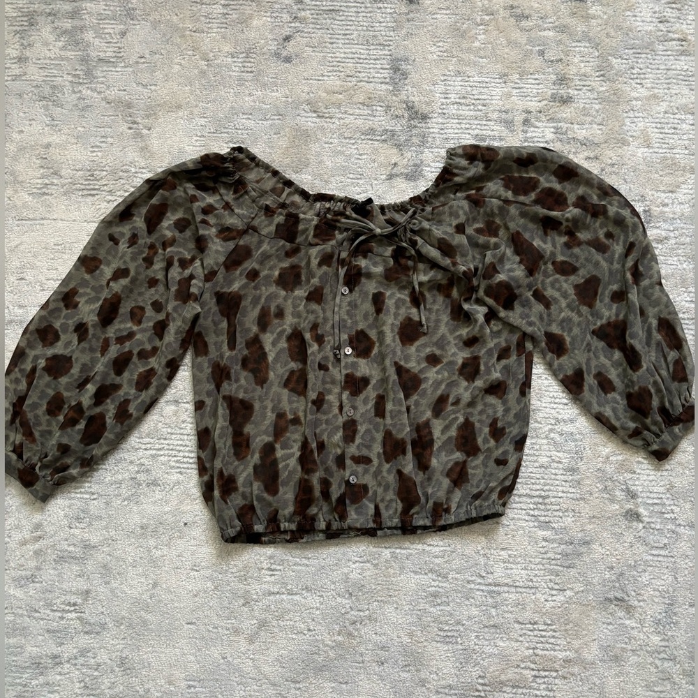 Olivaceous Olive Green/Brown Sheer Crop Top Size L